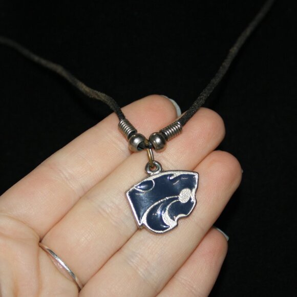 Black cord and silver Kansas State Wildcats necklace 17" - Picture 1 of 4